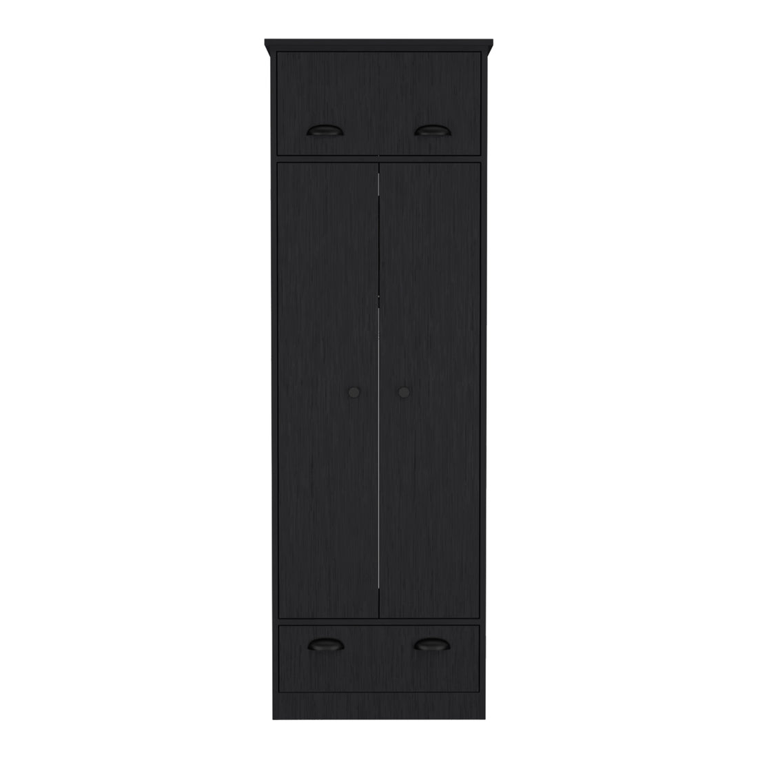 Falkland Armoire With 1 Drawer And 1 Hinged Drawer With Handles Black Bedroom Modern Particle Board