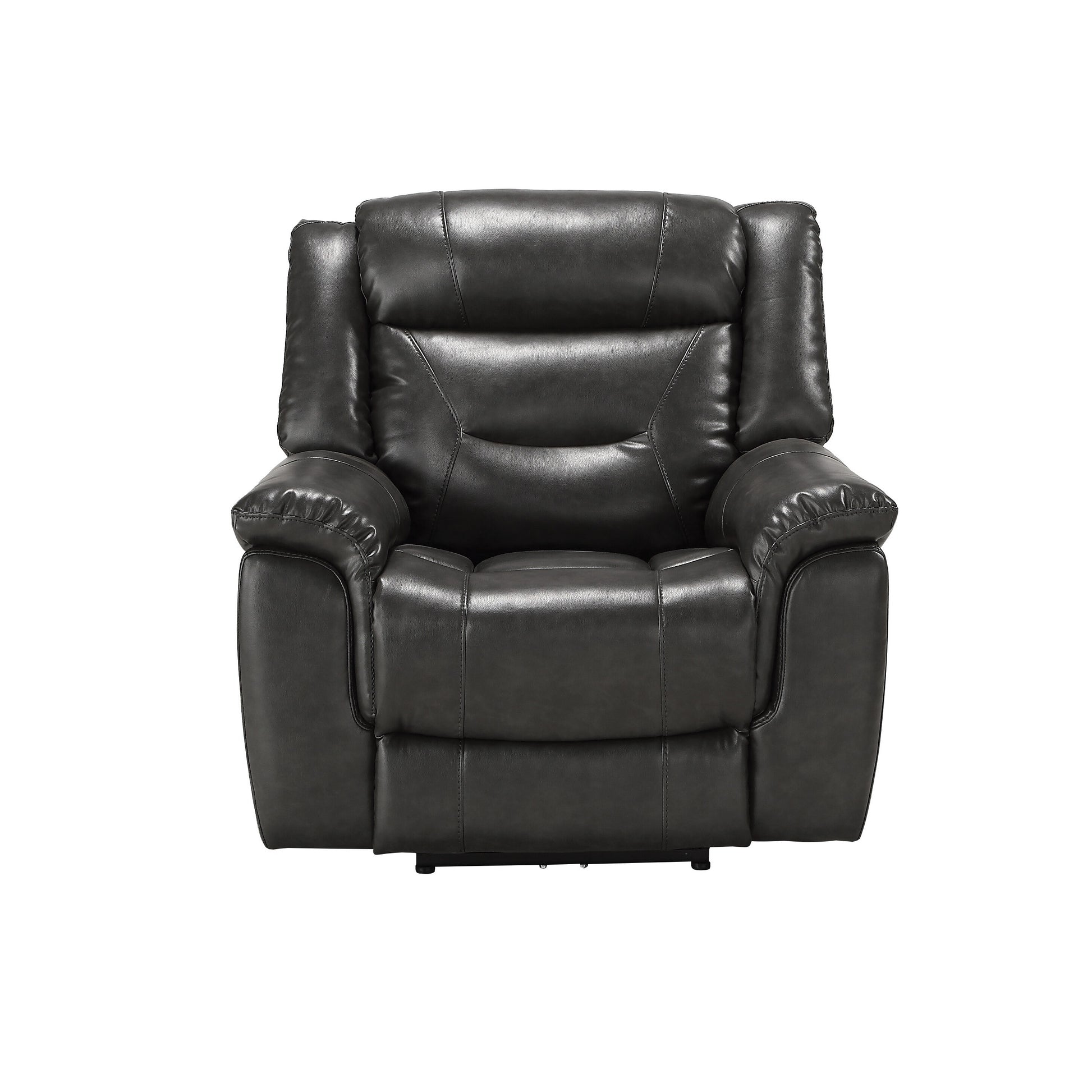 Grey Power Recliner With Usb Port Grey Faux Leather Manual Push Button Metal Primary Living Space Tight Back Push Button Pillow Top Arms Wood Fabric