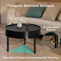 Modern Round Wood Rotating Tray Coffee Table With Storage & Metal Legs In Black Black Metal,Rubber Wood