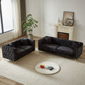 Chenille Pull Buckle Design Sofa For Living Room,Buttons Tufted With Copper Nail Decoration Armrest, Modern Couch Upholstered Button And Metal Legs Black Foam Chenille 5 Seat