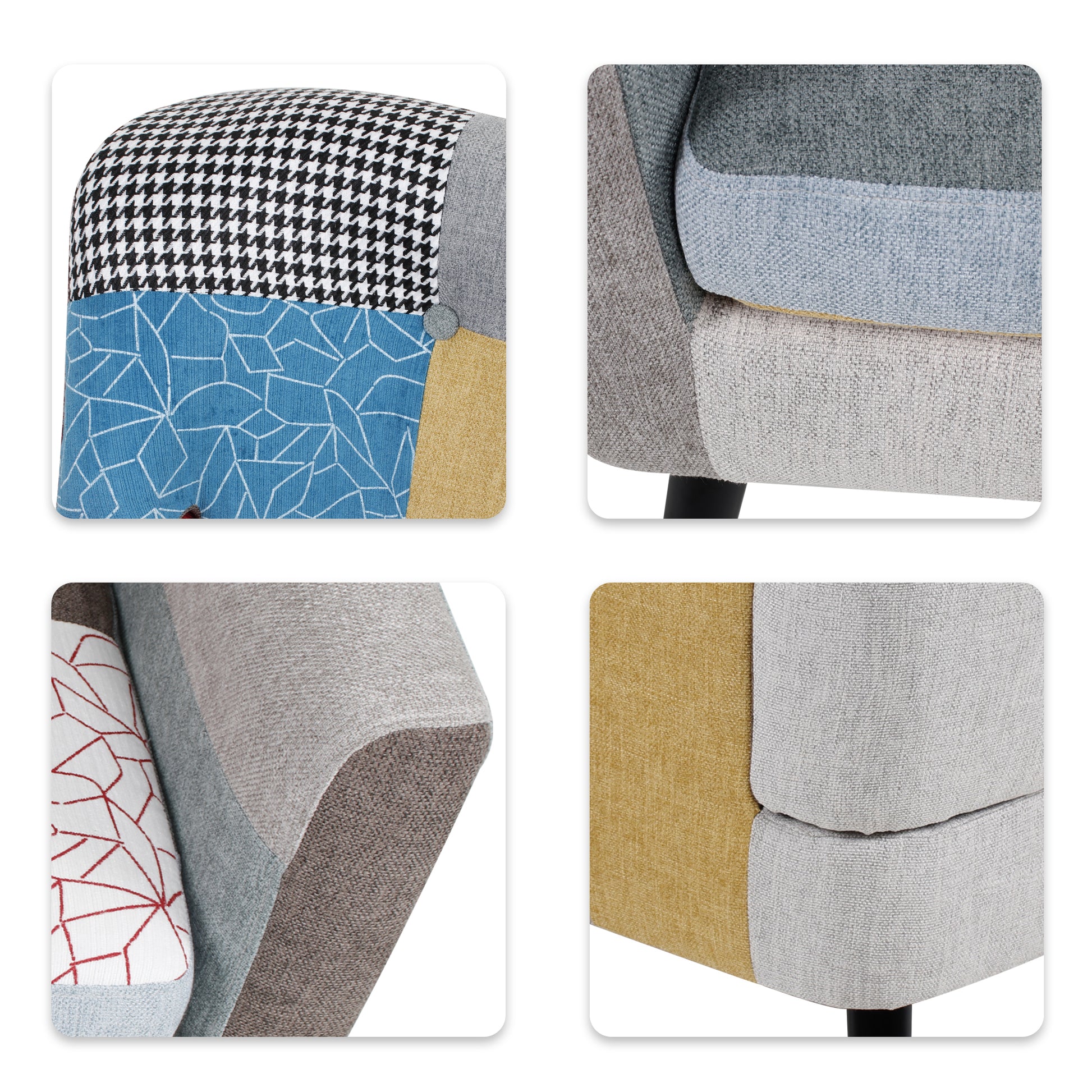 Patchwork Accent Chair, Mid Century Modern Fabric Club Chair For Bedroom Comfy, Colourful Single Sofa Chair For Livingroom, Bedroom, Office, Study And Reading Room Colorful Textile