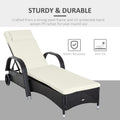Outsunny Wicker Outdoor Chaise Lounge, 5 Level Adjustable Backrest Pe Rattan Pool Lounge Chair With Wheels, Cushion & Headrest, Dark Coffee And Cream White Colorful Rattan