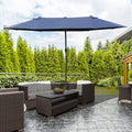 Outsunny Patio Umbrella 15' Steel Rectangular Outdoor Double Sided Market With Base, Sun Protection & Easy Crank For Deck Pool Patio, Dark Blue Blue Steel