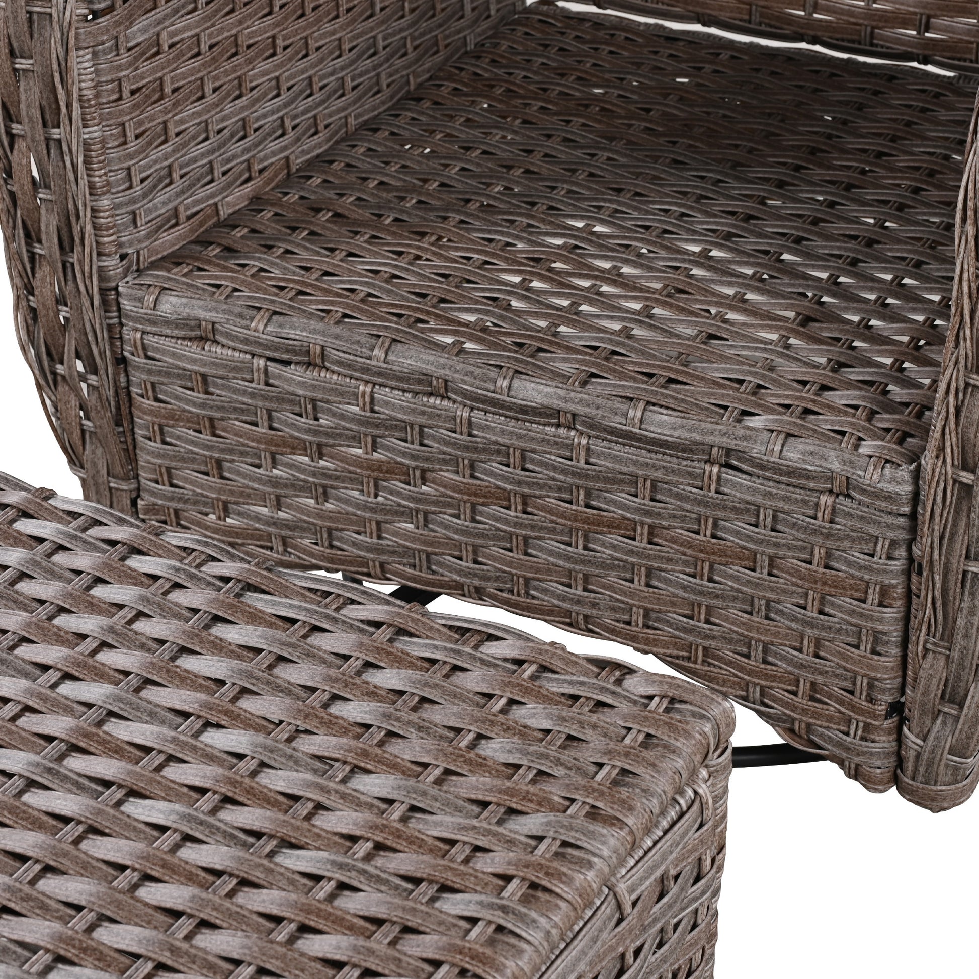 K&K 5 Pieces Outdoor Patio Furniture Set With Pet House Cool Bar And Retractable Side Tray, Rattan Wicker Patio Swivel Rocking Chairs Set Of 2 With Ottomans For Backyard, Porch, Balcony, Beige Yes Rocker & Glider Brown Beige Seats 2 Weather Resistant