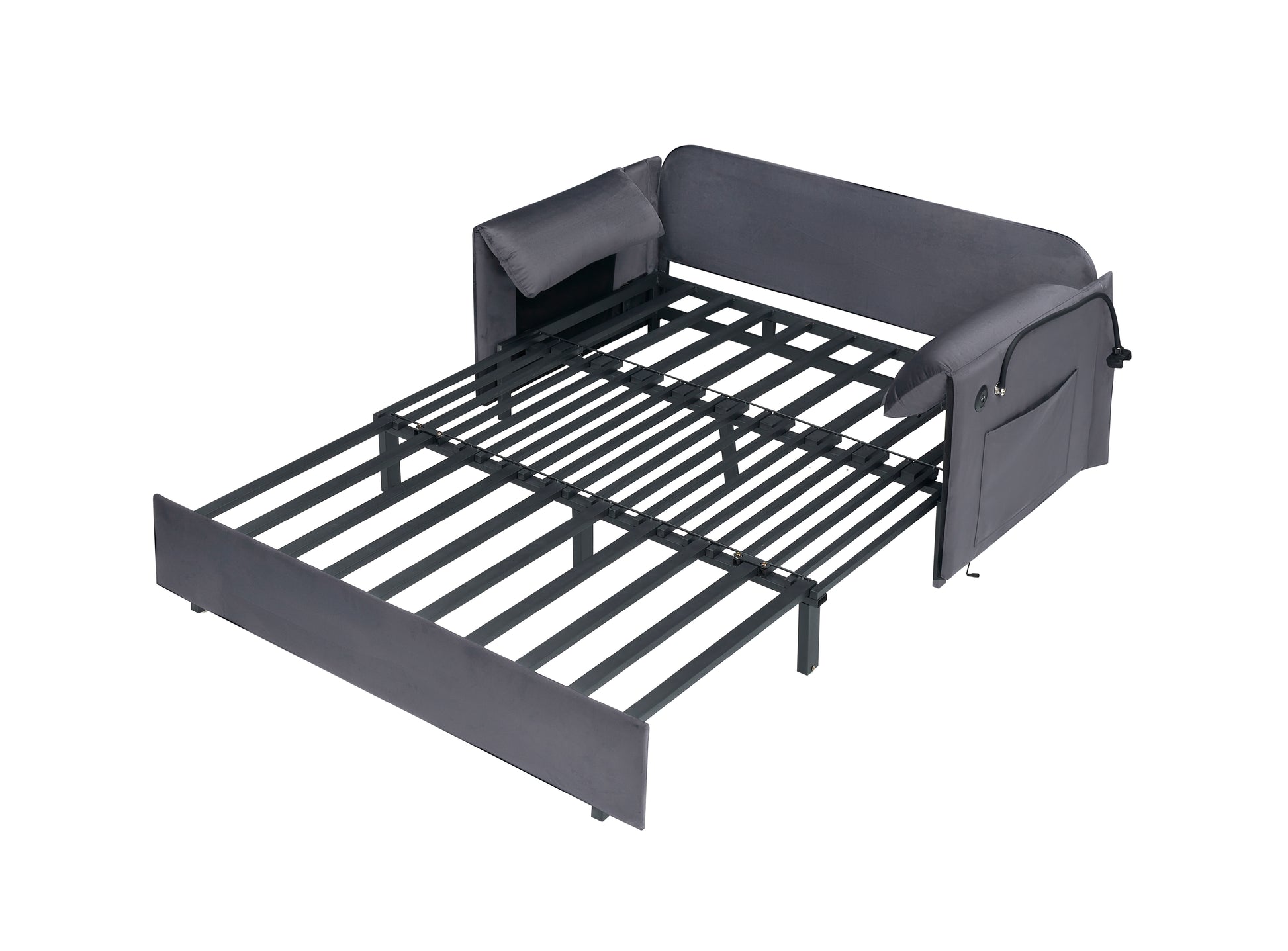 63 Inch Large Folding Sofa Bed Velvet Multifunctional Double Sofa Bed, Three Modes Switch, Suitable For Sitting, Lying And Sleeping, Suitable For Living Room, Bedroom, Apartment, Office,Gray Gray Velvet 2 Seat