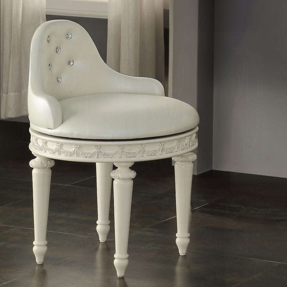 Ivory Swivel Vanity Chair With Tufted Back Ivory Primary Living Space Faux Leather
