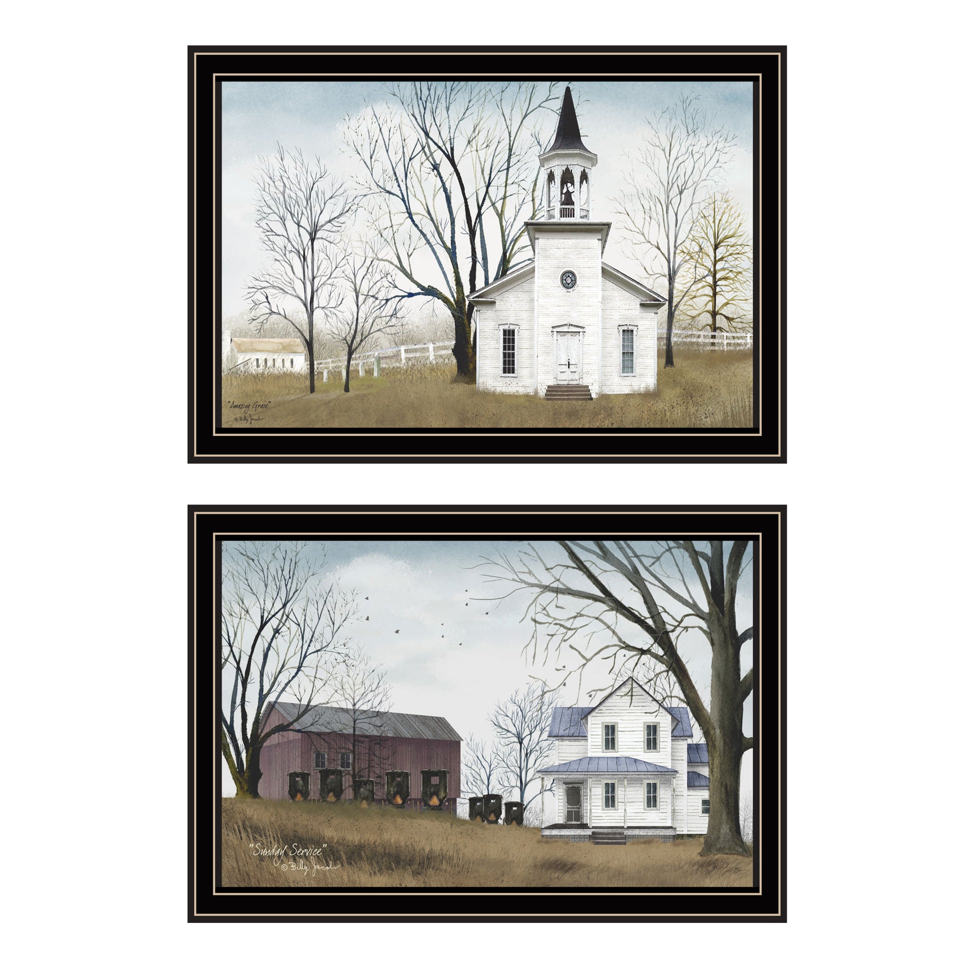2 Piece Vignette Amazing Grace Sunday Service Black Framed Wall Art For Living Room, Bedroom Wall Art Print For Home Decor By Billy Jacobs Multicolor Wood Paper