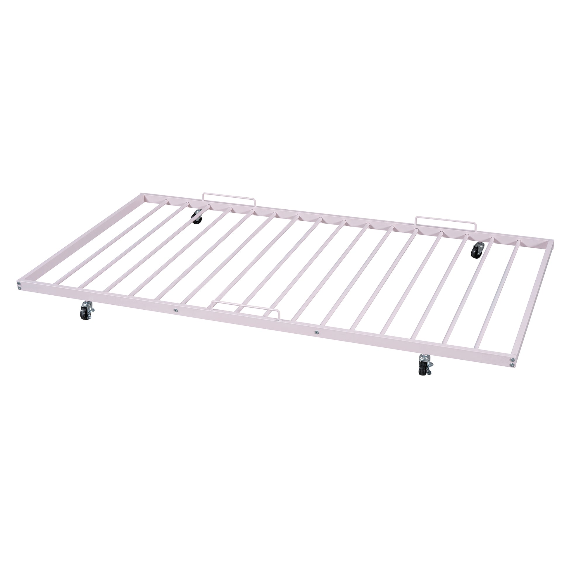 Twin Size Metal Platform Bed With Twin Size Trundle,House Shaped Headboard Design, Pink Twin Pink Metal