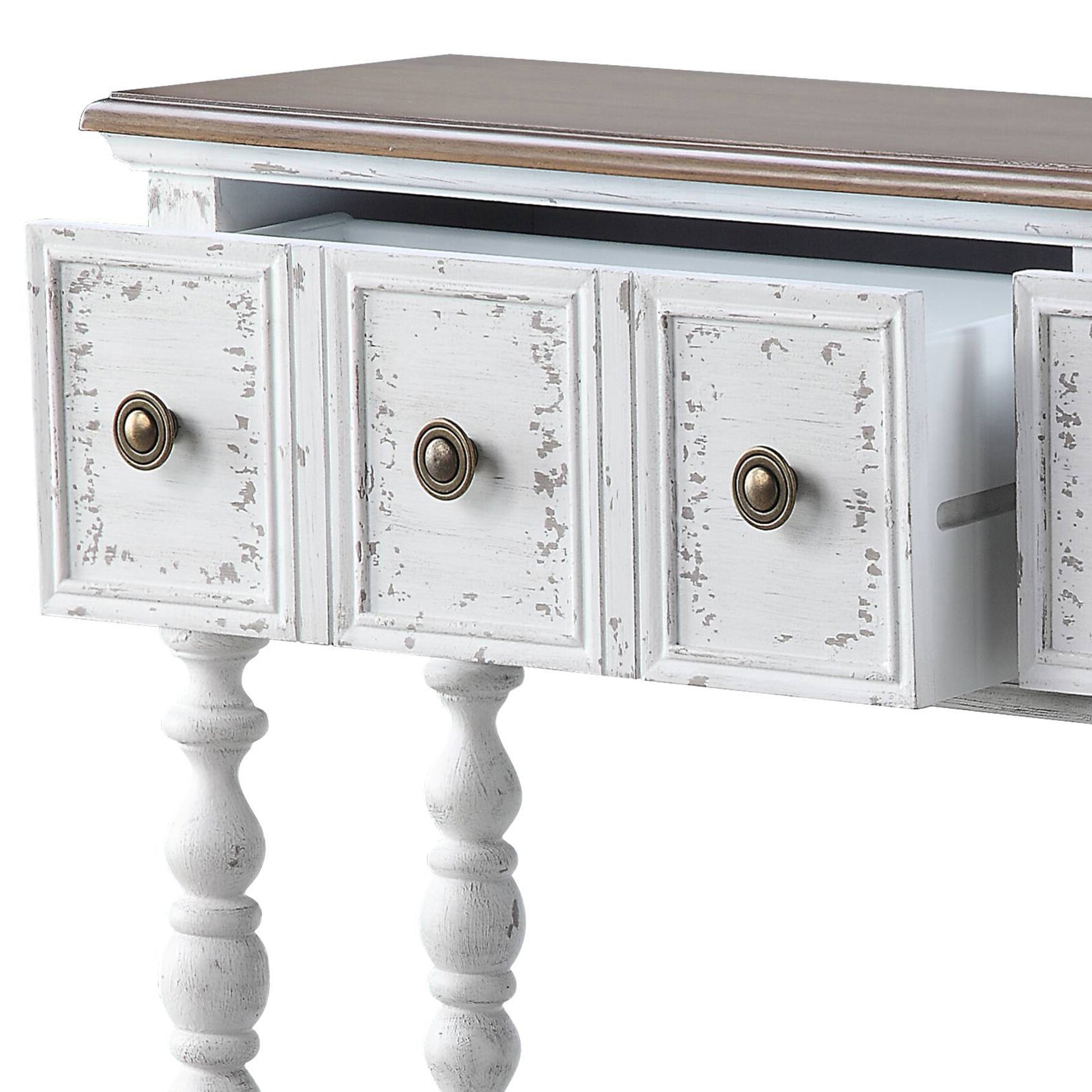 Dark Charcoal And Antique White Console Table White Primary Living Space Rubberwood Drawers Rectangular Wood