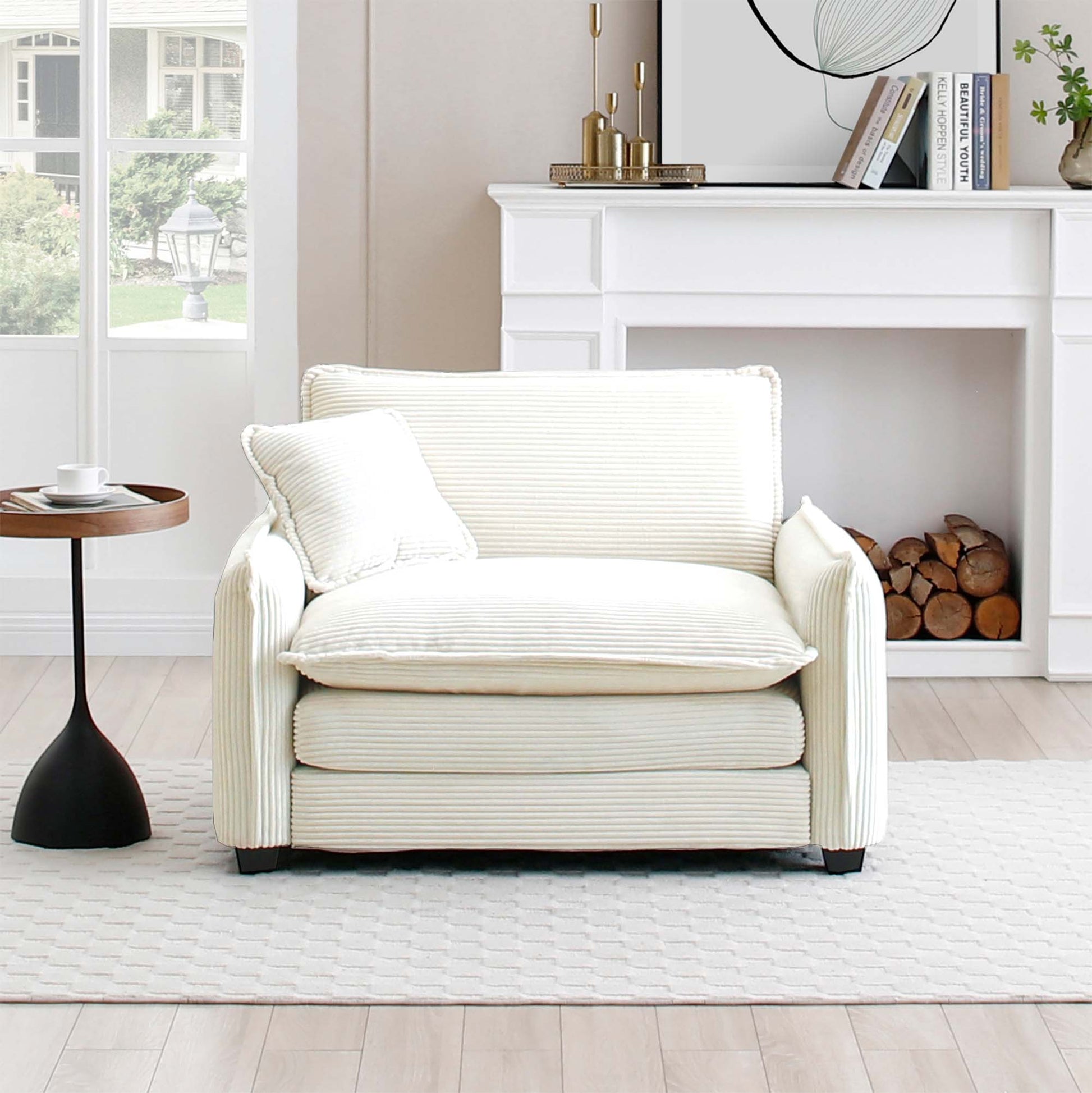 Comfortable Single Deep Seat Sofa With One Pillow, Suitable For Living Room And Bedroom, Club Multiple Occasions,Beige Corduroy Beige Corduroy 1 Seat