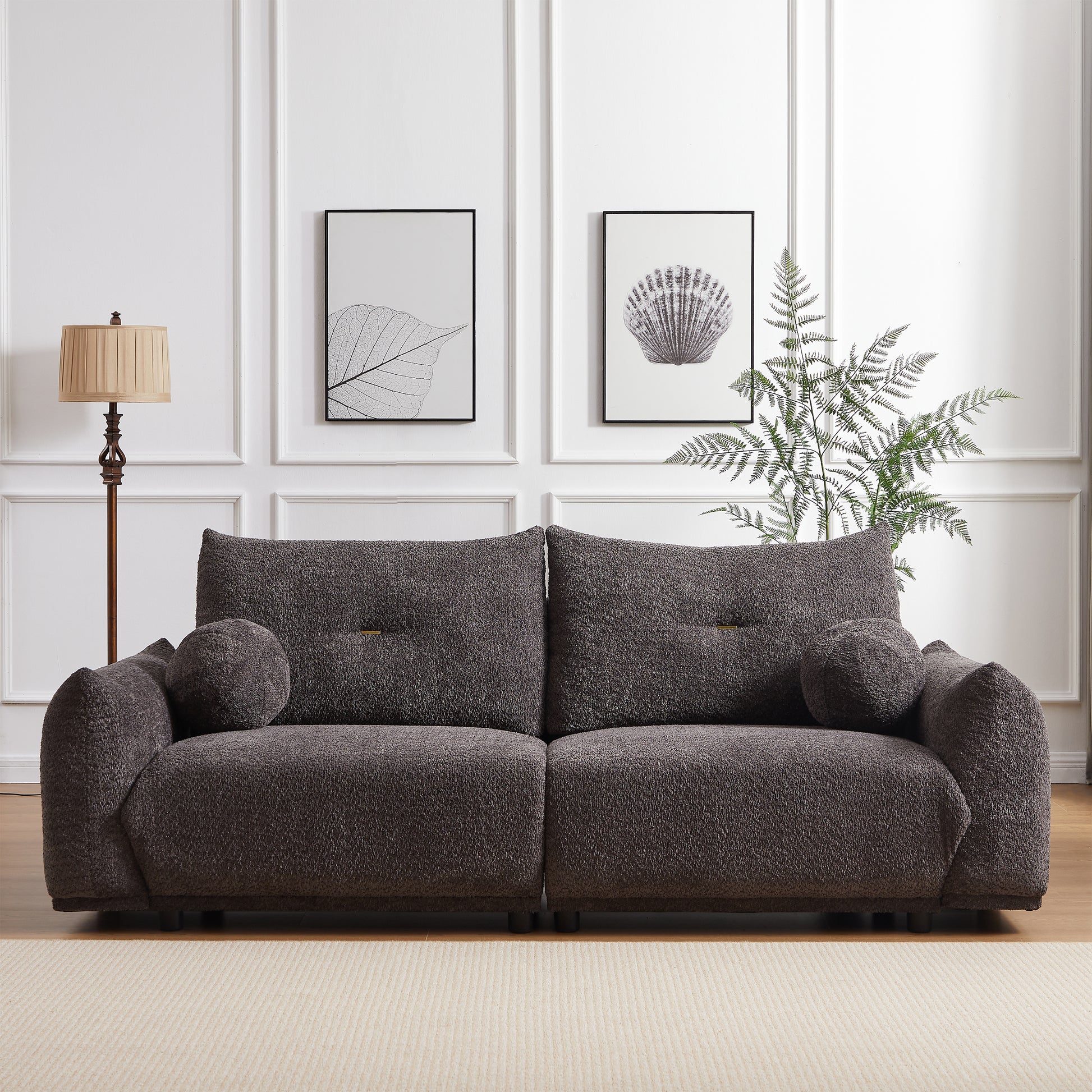 Lamb'S Wool 2 Seater Cushion Sofa 90'' Comfortable Sofa For Living Room Bedroom And Other Casual Spaces Lamb'S Wool Sofa With 2 Cushions And 2 Ball Pillows. Gray Two Sets Gray Foam Fabric 4 Seat