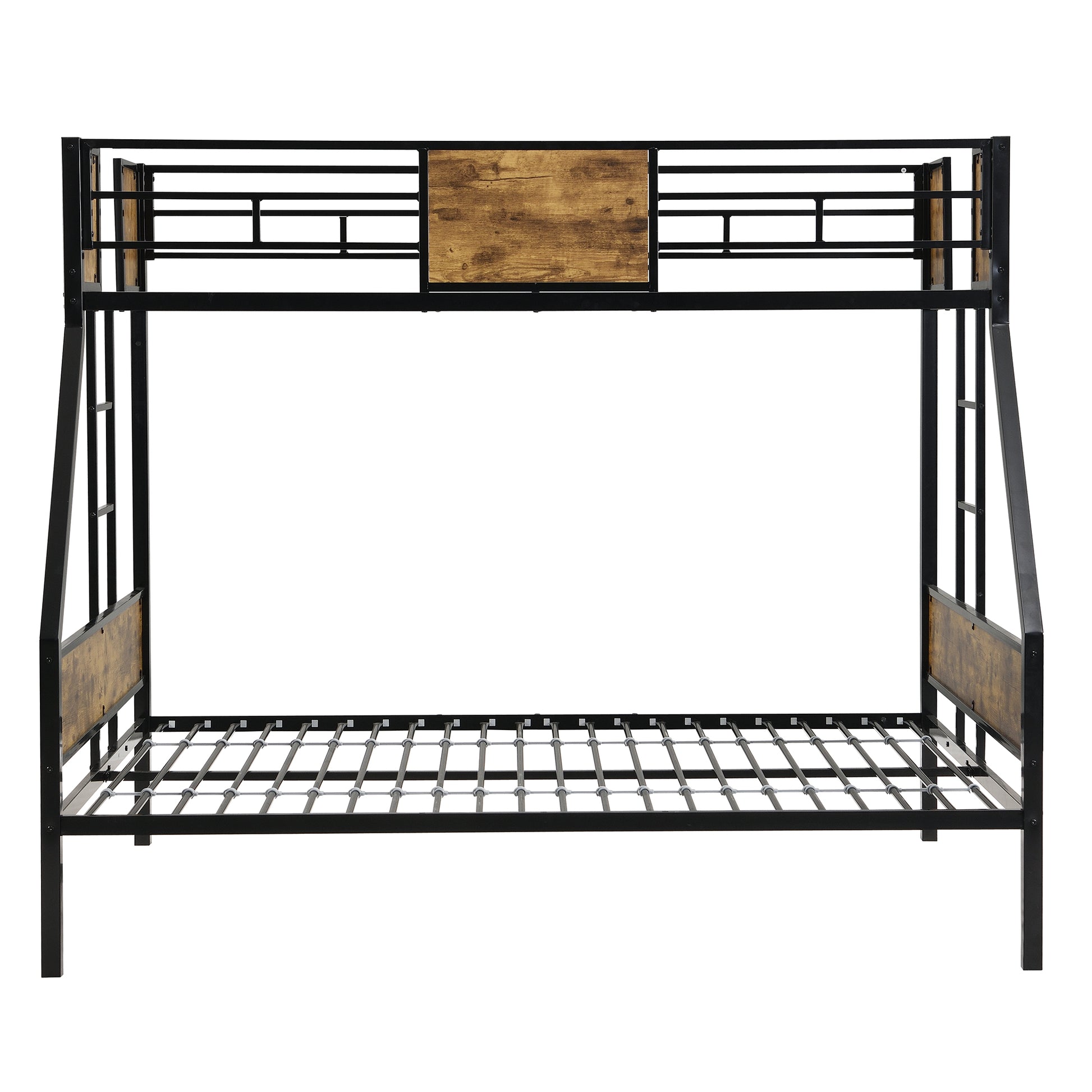 Twin Over Full Metal Bunk Bed With 2 Side Ladder And Full Length Guardrail, No Box Spring Needed, Large Under Bed Storage, Easy Assembleblack & Brown Full Black Brown Mdf Metal