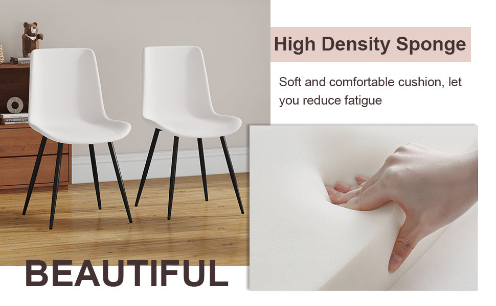 Table And Chair Set, Imitation Marble Texture Rock Board Table Top, Black Metal Table Legs. Paired With 4 White Artificial Leather Backrest Cushion Dining Chairs With Black Metal Legs. White Black Seats 4 Metal