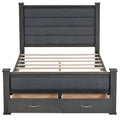 Queen Size Wood Frame Platform Bed With Upholstered Headboard, Footboard And 2 Drawers, Antique Gray Box Spring Not Required Queen Antique Gray Wood Bed Frame Solid Wood Mdf