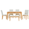 Farmhouse 6 Piece Dining Table Set With Storage Table, Kitchen Table Set With Drawer, Storable Bench And Upholstered Dining Chairs, Natural Beige Wood Dining Room Bench Seating Acacia Rectangular Dining Table With Chair And Bench Upholstered Chair Wood
