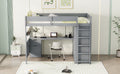 Full Size Wooden Loft Bed With Wardrobe, Desk, Drawers, Shelves, Gray Full Gray Plywood