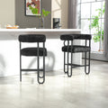 Coolmore Bar Stools Set Of 2, Modern Bar Stool With Back, Black Metal Frames, Upholstered Bar Stools For Kitchen Island, Pub, Club Black Chenille Black Dining Room Foam Chenille