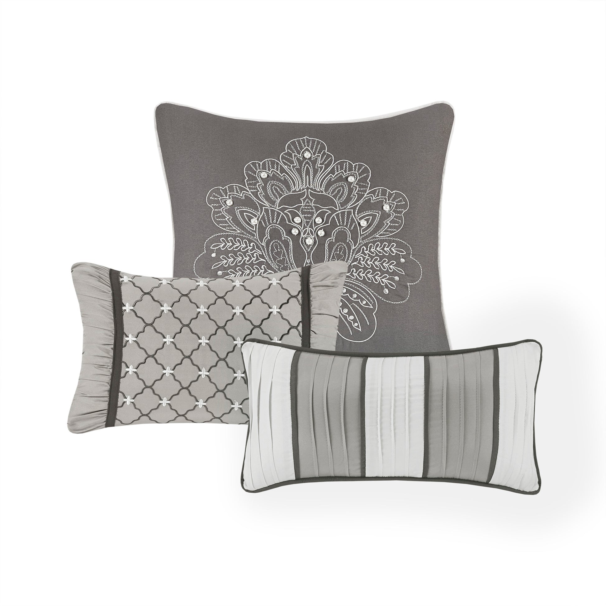 7 Piece Jacquard Comforter Set Grey Cal King California King Grey Polyester
