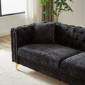 60 Inch Chenille Pull Buckle Design Sofa For Living Room,Buttons Tufted With Copper Nail Decoration Armrest, Modern Couch Upholstered Button And Metal Legs Black Foam Chenille 2 Seat