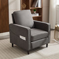 Mid Century Accent Chair ,Modern Linen Fabric Armchair For Living Room,Double Side Pockets, Comfortable And Padded Reading Feature Sofa Chair, Suitable For Bedrooms, Living Rooms, And Offices Dark Grey Linen