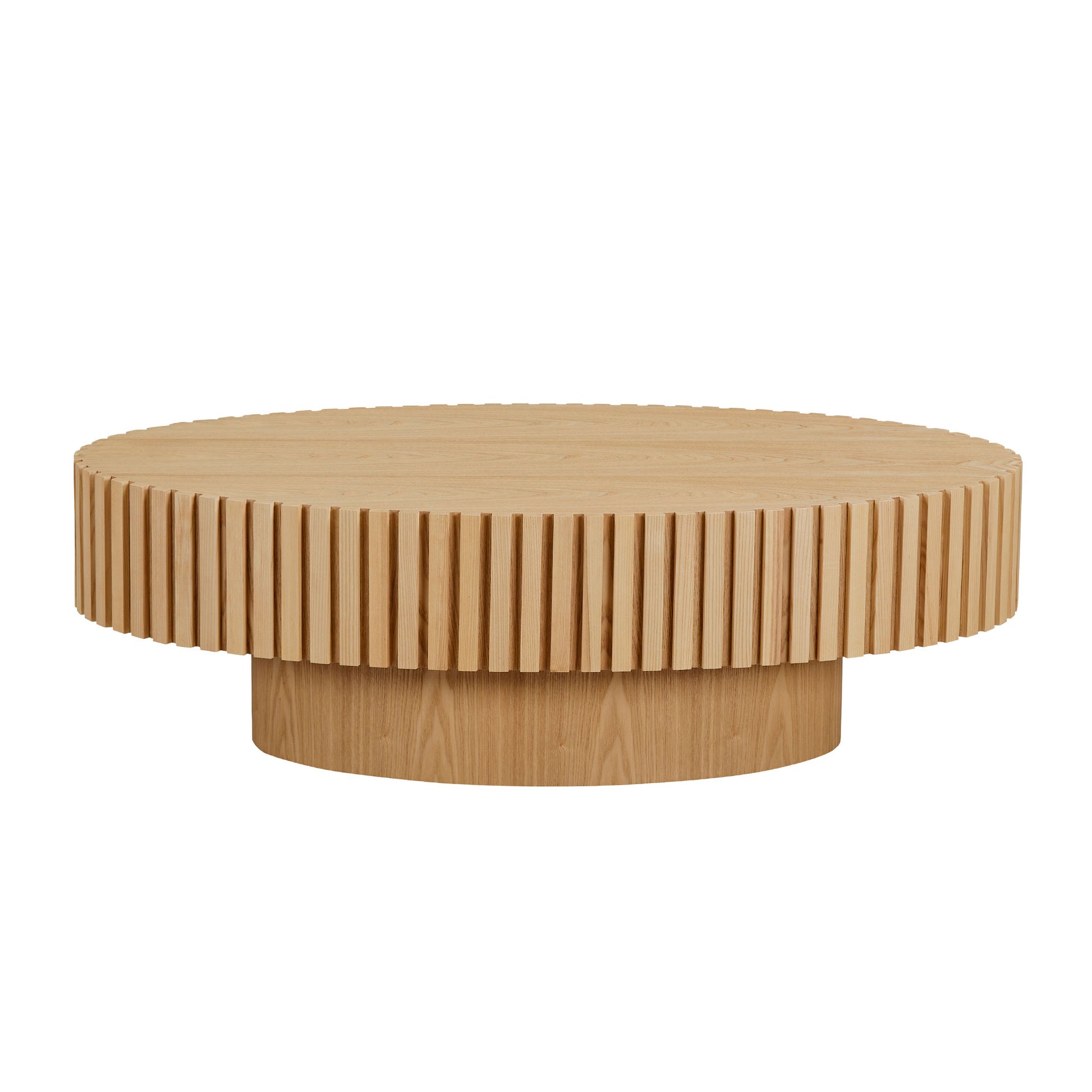 Modern Handcraft Drum Coffee Table Length 43.7 Inch Ellipse Coffee Table For Living Room,Oval Small Coffee Table With Sturdy Pedestal,Natural Ash Mdf Natural Ash Mdf