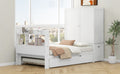 Twin Size Platform Bed With Storage Headboard And Footboard, Pull Out Shelves And Twin Size Trundle, White Box Spring Not Required Twin White Wood Bedroom Bed Frame Solid Wood Mdf