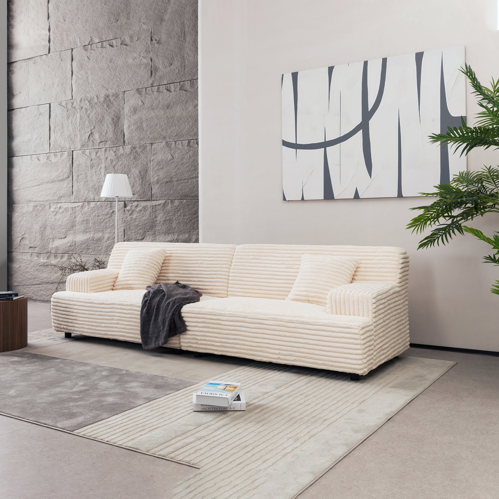 2291 Modern Sofa, Comfortable Cloud Sofa Soft Plush Corduroy Interior With Square Armrests, Living Room, Bedroom, Beige Beige Corduroy 3 Seat