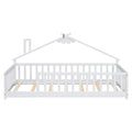 Twin House Shaped Bedside Floor Bed With Guardrails, Slats, Without Door,White Twin White American Design Pine