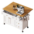 K&K 52'' Kitchen Island With Drop Leaf, Embossed Texture Kitchen Island On Wheels With Spice Rack, Towel Rack, 2 Doors And 5 Drawers, Kitchen Storage Cart With Adjustable Shelf For Kitchen, White
