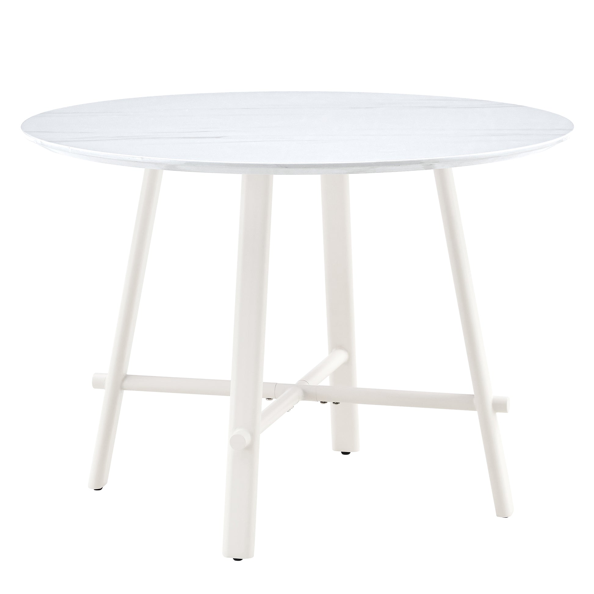 Table And Chair Set, Mdf Desktop, White Metal Table Legs, Stable And Beautiful, Suitable For Most Styles Of Home. Modern Simple Dining Table, Comfortable Seating. White Seats 4 Mdf