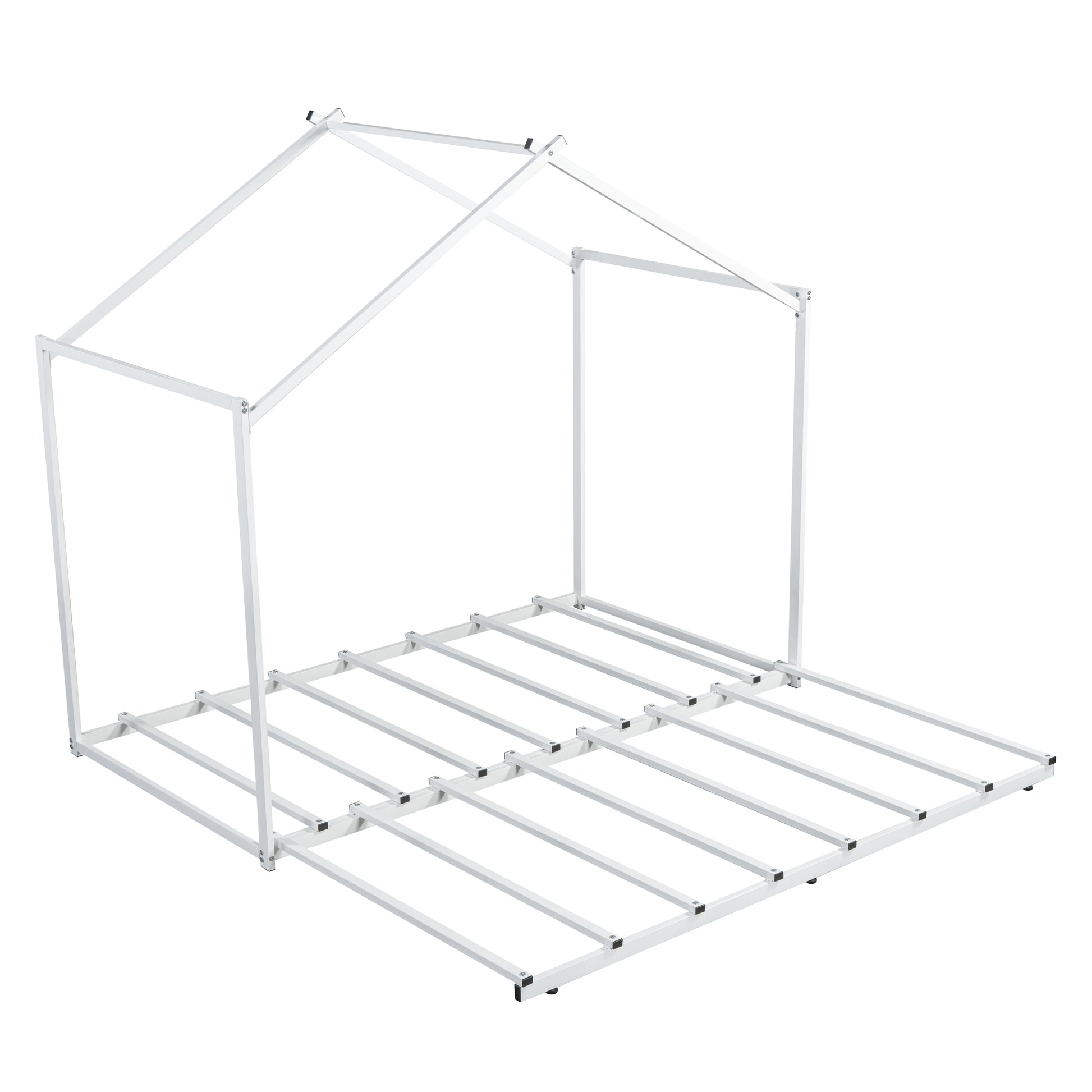 Metal Twin Size House Platform Bed With Trundle, White Box Spring Not Required Twin White Metal Bed Frame Metal