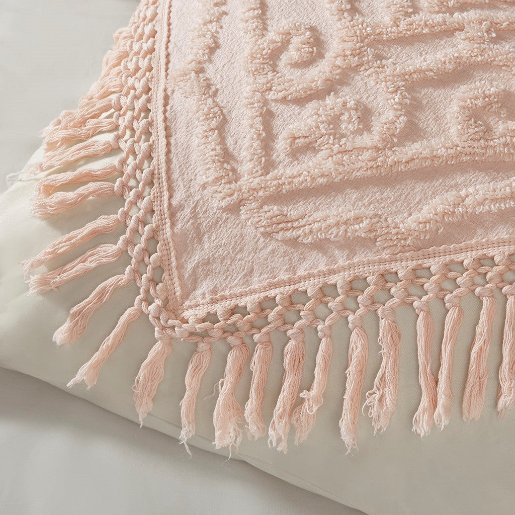 Tufted Cotton Chenille Medallion Fringe Coverlet Mini Set Blush King Cal King King Blush Cotton
