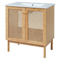 30 Inch Bathroom Vanity Crafted From Natural Materials, Featuring Handmade Rattan Doors And Soft Closing Mechanisms Wood Wood Rattan