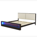 King Size Platform Bed Frame With Upholstery Headboard And Bookshelf In Footboard And Led Light Strips, Espresso King Espresso Solid Wood Mdf