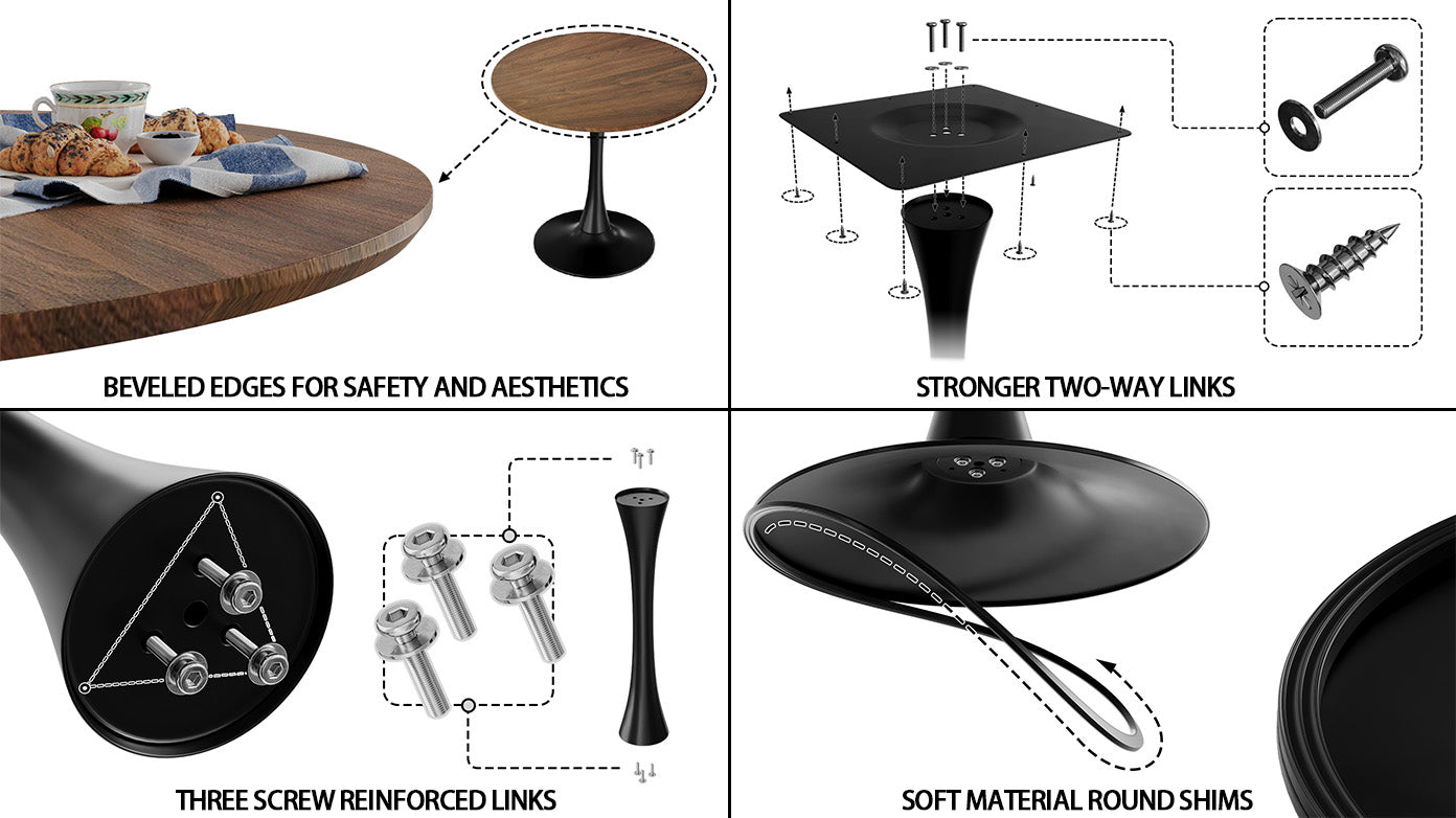 Walnut Color Round Dining Table, 31.5" Tulip Table Kitchen Dining Table 2 4 People With Mdf Table Top & Pedestal Base, Mid Century End Table Leisure Coffee Table Office Living Room Table Walnut Black Mdf
