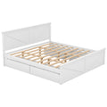 King Size Wooden Platform Bed With Four Storage Drawers And Support Legs, White King White Pine