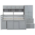 Full Size Wooden Loft Bed Big Storage With Under Bed Desk, With Drawers, With Shelves, Gray Full Gray Plywood