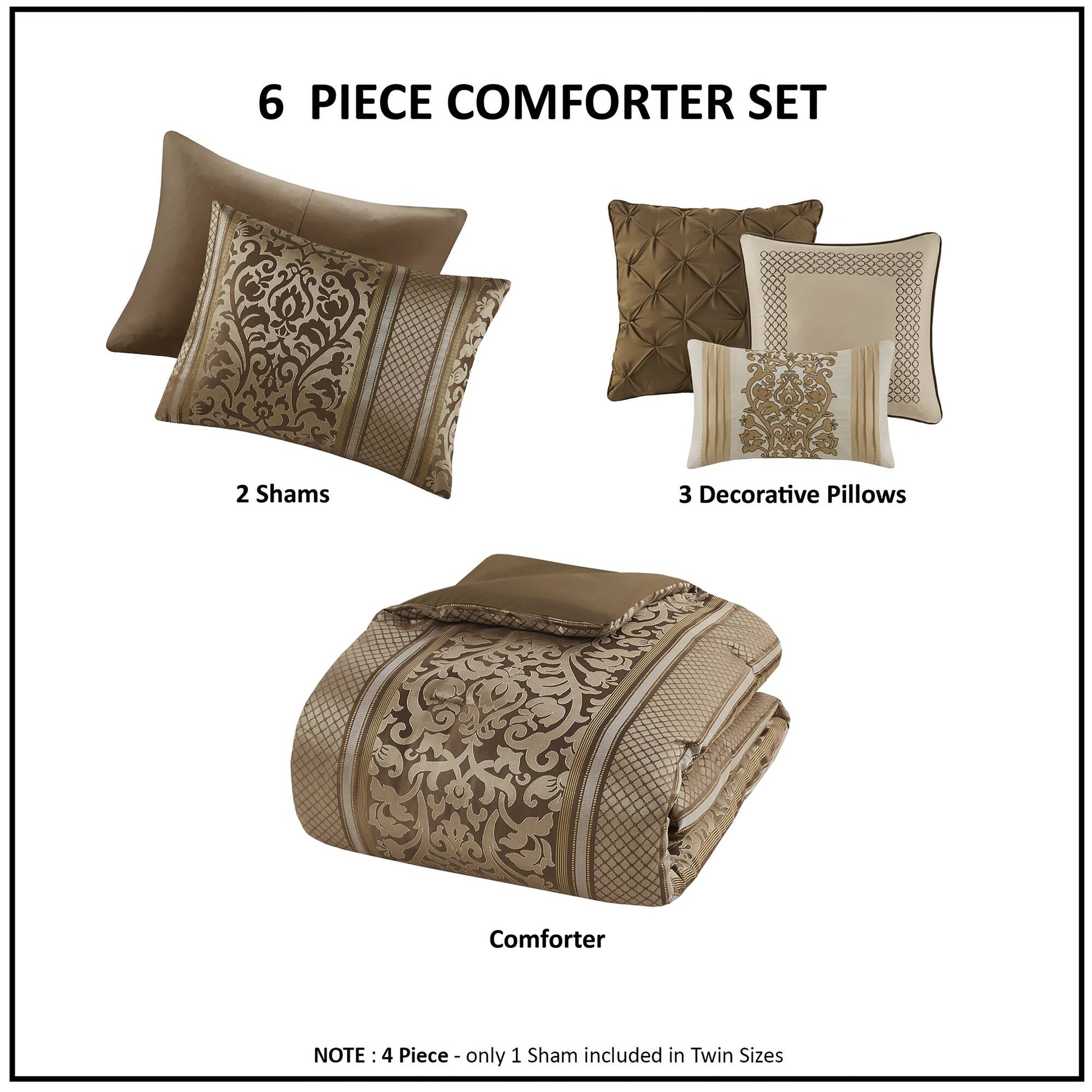 6 Piece Jacquard Comforter Set With Throw Pillows King Cal King Multicolor Polyester