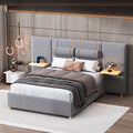 Full Size Upholstered Platform Bed With Two Outlets And Usb Charging Ports On Both Sides, Two Bedside Pillows, Storage Shelf, Velvet,Gray Full Gray Mdf Lvl