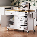 K&K 52'' Kitchen Island With Drop Leaf, Embossed Texture Kitchen Island On Wheels With Spice Rack, Towel Rack, 2 Doors And 5 Drawers, Kitchen Storage Cart With Adjustable Shelf For Kitchen, White