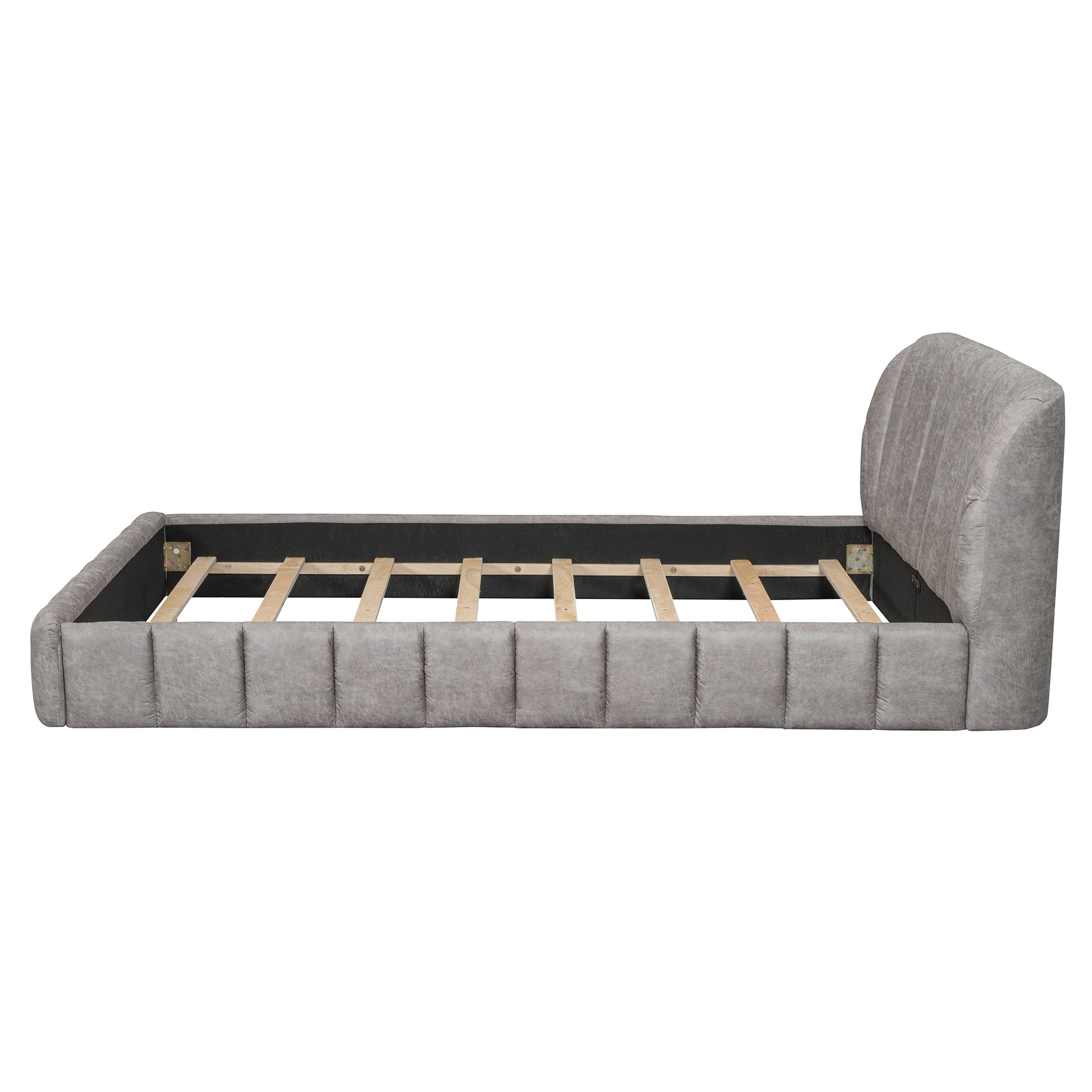 Queen Size Upholstered Platform Bed With Thick Fabric, Polyester, Gray Queen Gray Polyester