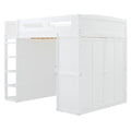 Full Size Loft Bed With Desk, Wardrobes, 4 Drawers And 4 Shelves White Full White Solid Wood