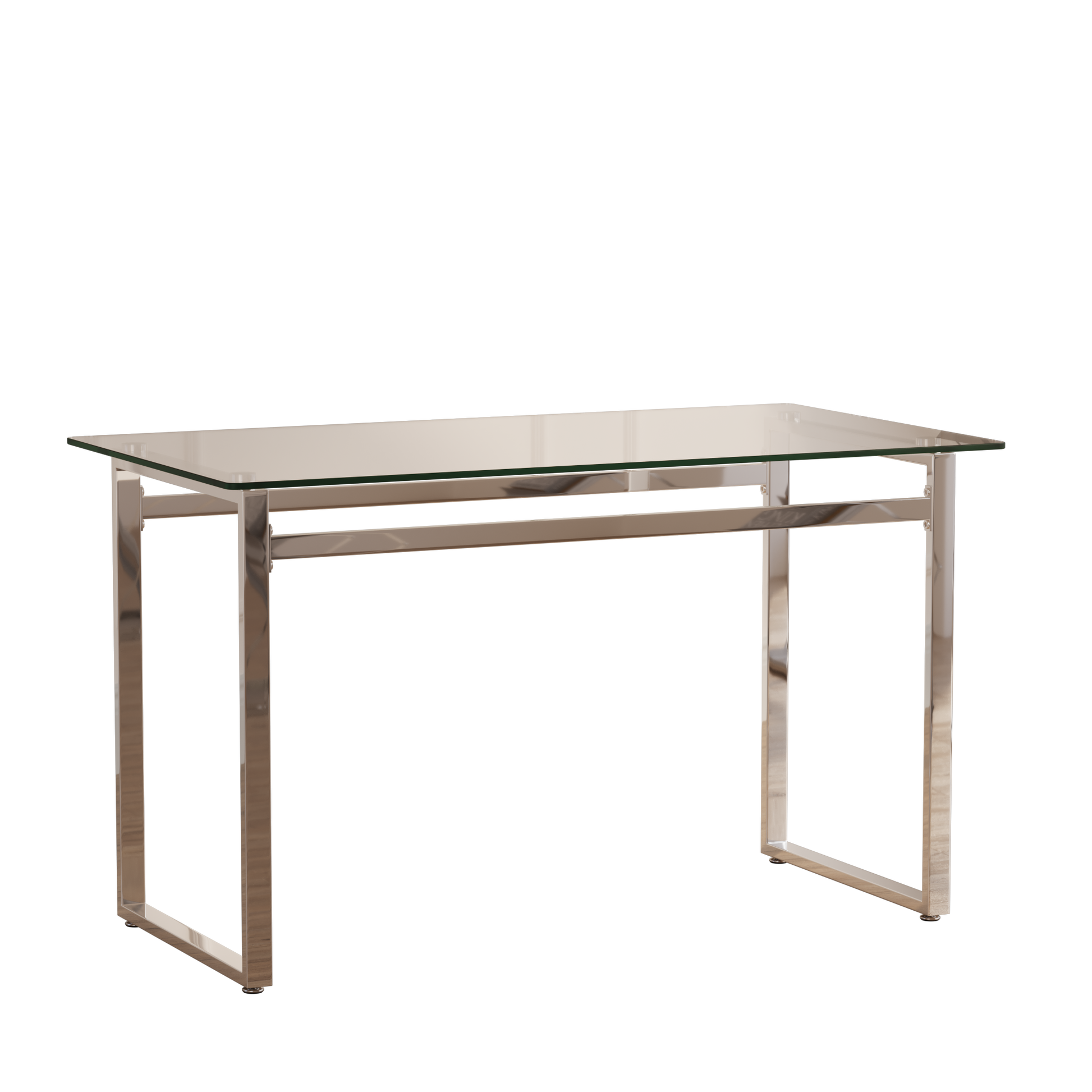 Modern Minimalist Rectangular Glass Dining Table For 4 6 With 0.31" Tempered Glass Tabletop And Silver Chrome Metal Legs, Writing Table Desk, For Kitchen Dining Living Room, 51" W X 27"D X 30" H Transparent Glass Glass