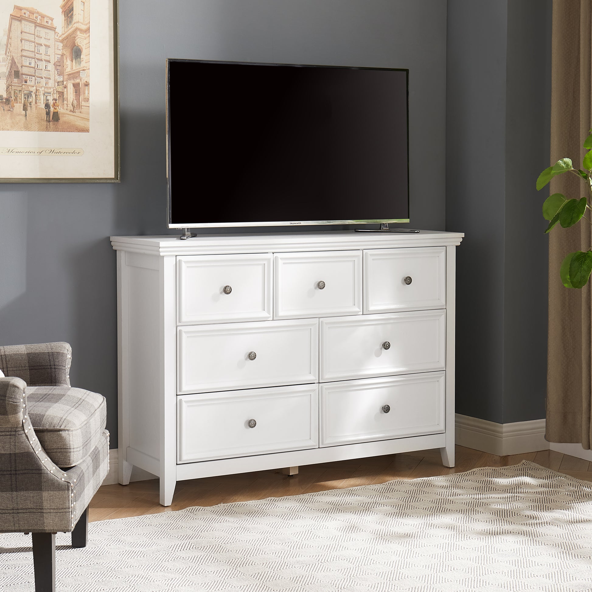Modern 7 Drawers Dresser 7 Drawers Cabinet,Chest Of Drawers Closet Organizers And Storage Clothes Storage Drawers Cabinet For Living Room, Farmhouse Dresser Organizer White White Mdf