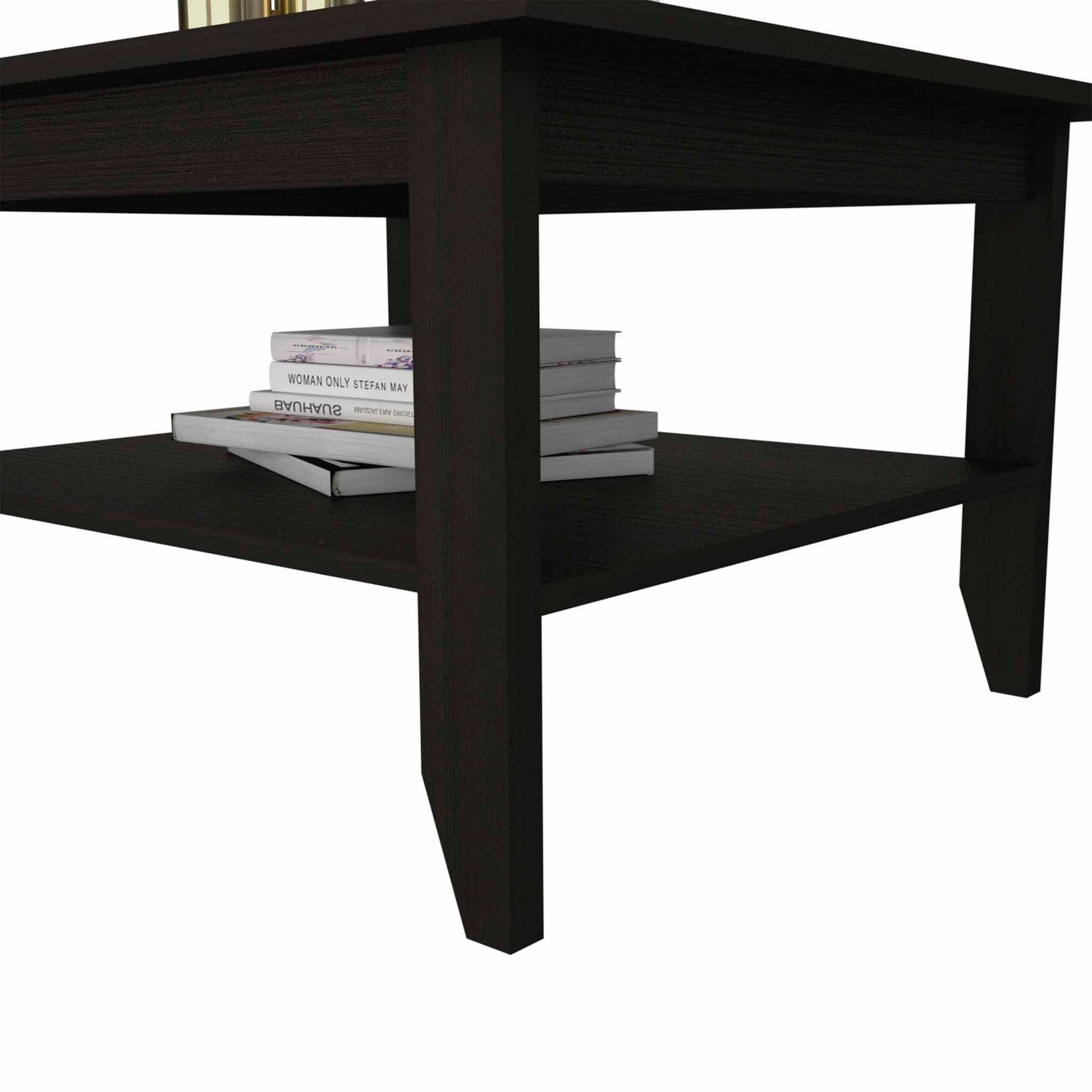 Coffee Table, Four Legs, One Shelf, Black Black Particle Board Particle Board