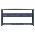 62.2'' Modern Console Table Sofa Table For Living Room With 4 Drawers And 2 Shelves Navy Blue Solid Wood Mdf