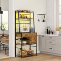 Homcom Baker'S Rack With Power Outlet And Led Lights, Coffee Bar With Storage Shelves, Industrial Microwave Stand With Wine Bottle Rack, Drawer, Barn Door Cabinet, Rustic Brown Rustic Brown Particle