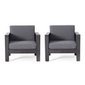 Set Of 2 Outdoor Acacia Wood Club Chairs With Cushions, Dark Gray, 27.75