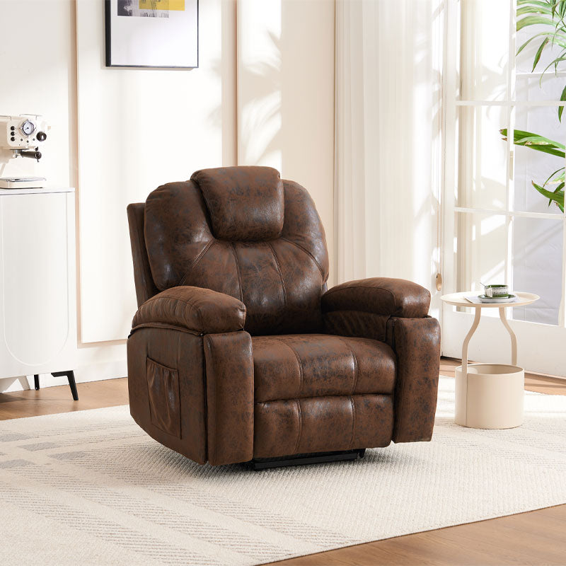 Power Lift Recliner Chair With Massage And Heat For Elderly, Overstuffed Wide Recliners, Heavy Duty And Safety Motion Reclining Mechanism Brown Faux Leather