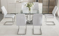 1 Table And 6 Chairs Set.Large Rectangular Table, Equipped With 0.39 Inch Tempered Glass Table Top And Mdf Table Legs.Paired With 6 Chairs With Faux Leather Padded Seats And Metal Legs.F 907,C 001 Transparent Mdf Glass